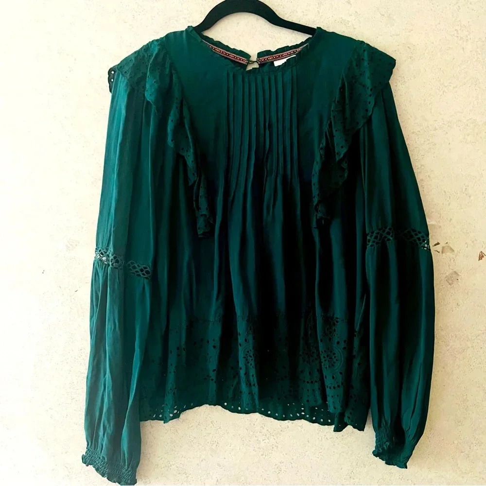 Knox Rose Teal Green Lightweight Ruffled Blouse
